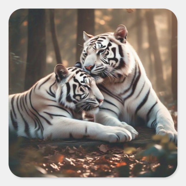 Adesivo Quadrado Serene White Tiger Companions (Frente)