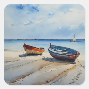 Adesivo Quadrado "Serenity Shores" Uma paisagem Por Aquarela Restan