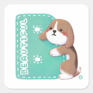 Adesivo Quadrado Série Alfabeto: "B" Linda Ilustração de Beagle