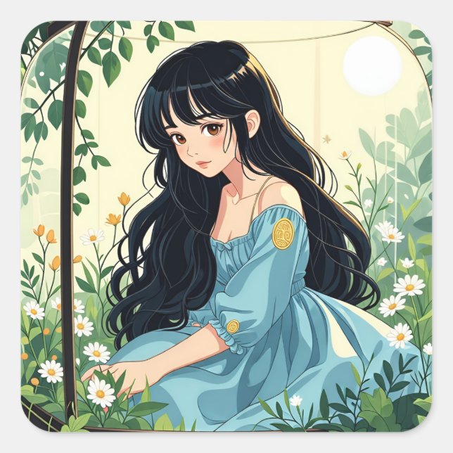 Adesivo Quadrado Série Bullet Journing3 - Terrarium Girl 3 (Frente)