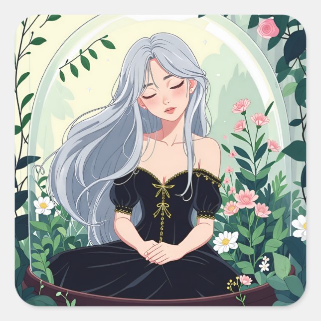 Adesivo Quadrado Série Bullet Journing8 - Terrarium Girl 8 (Frente)