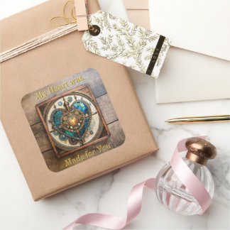 Adesivo Quadrado Série Coração de Vidro Manchado Dourado Steampunk