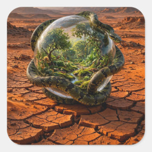 Adesivo Quadrado Serpente & a Orbe do Éden Paisagem Surrealista de