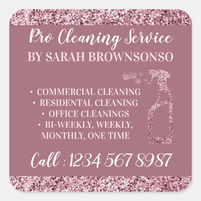 Adesivo Quadrado Serviço de limpeza brilhante brilho Pink Maid Jani (Frente)