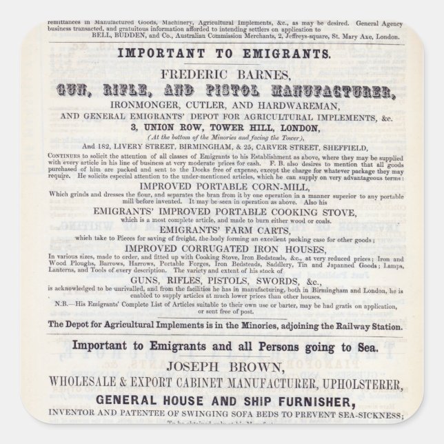 Adesivo Quadrado serviços de emigração de publicidade em poster (Frente)