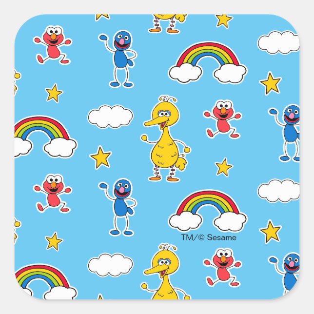 Adesivo Quadrado Sesame Pals Rainbow Doodley Patterno (Frente)