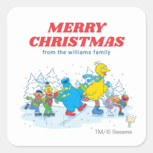 Adesivo Quadrado Sesame Street Inverno   Feliz Natal