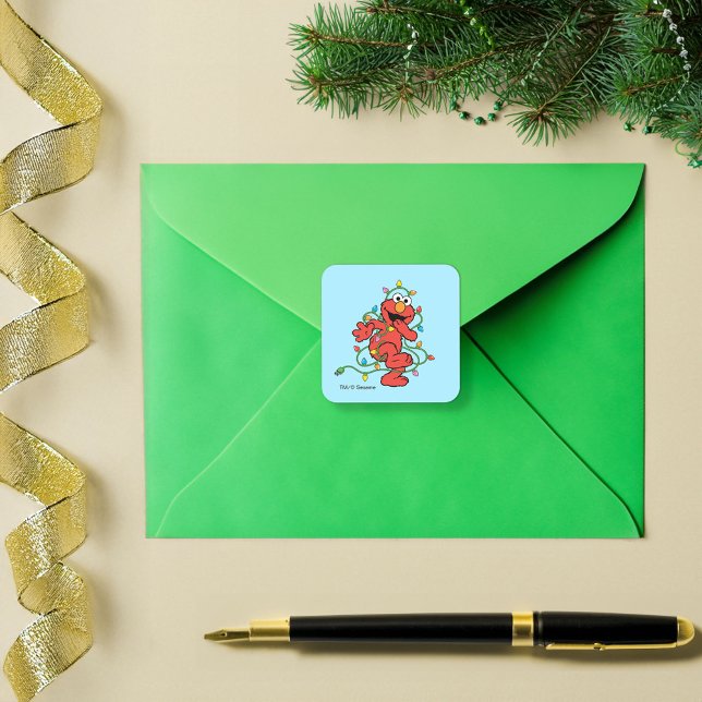 Adesivo Quadrado Sesame Street | Luzes de Natal do Elmo (Sticker on envelope)