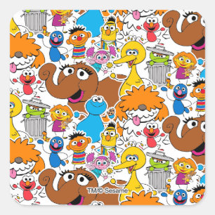 Adesivo Quadrado Sesame Street Pals Doodley Patterno