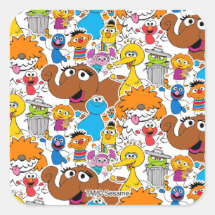 Adesivo Quadrado Sesame Street Pals Doodley Patterno