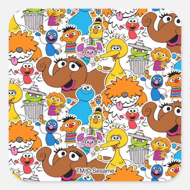 Adesivo Quadrado Sesame Street Pals Doodley Patterno (Frente)