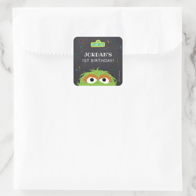 Adesivo Quadrado Sesame Street | Quadro de aniversário de Oscar (Bolsa)