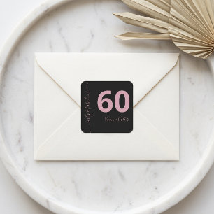 Adesivo Quadrado Sessenta e Fabuloso Script Rosa Aniversário de 60 