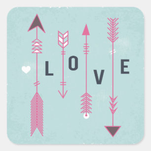 Adesivo Quadrado Setas de Amor Shabby Chic Azul e Rosa Vintage