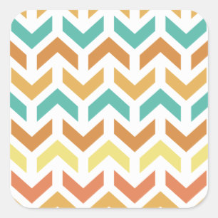 Adesivo Quadrado Setas Retro Chevron Orange Teal Dourado