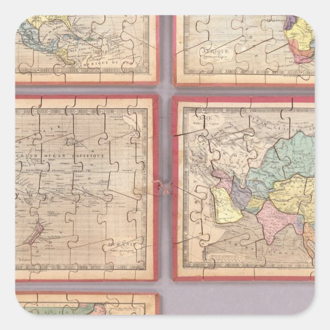 Adesivo Quadrado Sete Mapas Quebra-cabeça do Mundo (Frente)