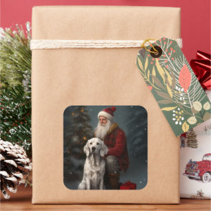 Adesivo Quadrado Setter Inglês Com Papai Noel Natal Festivo