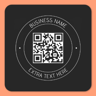 Adesivo Quadrado Seu código QR & Texto Editável Preto & Branco