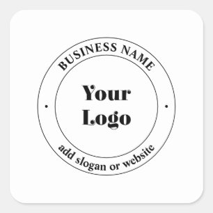 Adesivo Quadrado Seu logotipo comercial & texto promocional Branc