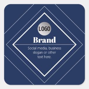 Adesivo Quadrado Seu Logotipo e Design Moderno Personalizável Azu