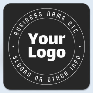 Adesivo Quadrado Seu logotipo e Modelo de texto editável   Preto & 