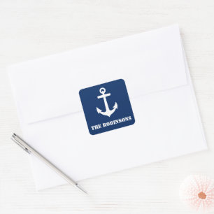 Adesivo Quadrado Seu nome de família Classic Nautical Anchor Marin