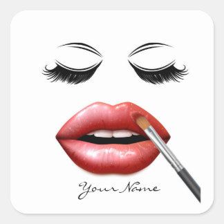 Adesivo Quadrado Seu Nome Lábios Personalizados E Eyelashes