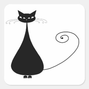 Adesivo Quadrado Seu Texto - Caractere de Gato Preto Pose 7 Poster