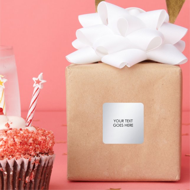 Adesivo Quadrado Seu Texto Personalizado Prateado Metálico Moderno  (Festa)