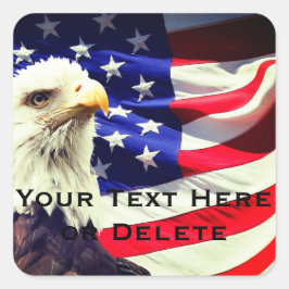 Adesivo Quadrado Seu Texto Velho Glória e Águia Balda USA Patriota