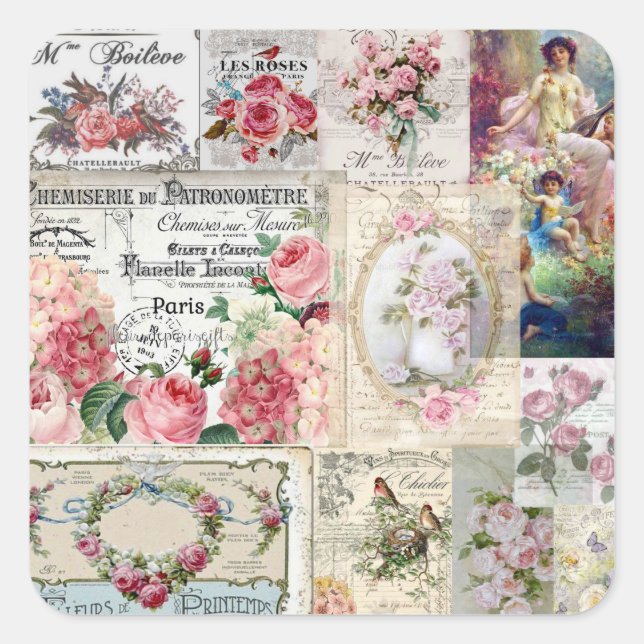 Adesivo Quadrado Shabby chic collage,country victorian,decoupage, b (Frente)