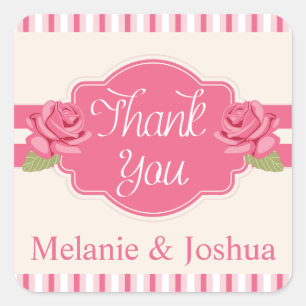 Adesivo Quadrado Shabby Chic Floral Obrigado Rosas Rosa & Listras