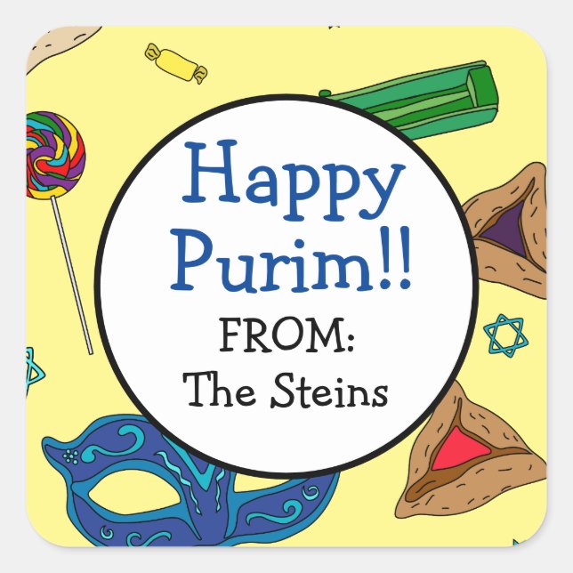 Adesivo Quadrado Shaloch Manot Yellow Square Sticker (Frente)