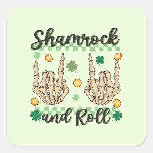 Adesivo Quadrado Shamrock and Roll Hand Skeleton