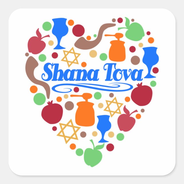 Adesivo Quadrado Shana Tova Rosh Hashanah Jewish New Year Holiday (Frente)