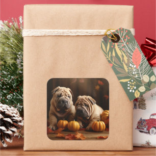 Adesivo Quadrado Shar Pei Puppy Autumn Delight Pumpkin