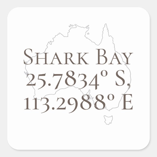 Adesivo Quadrado Shark Bay Austrália Latitude & Longitude (Frente)