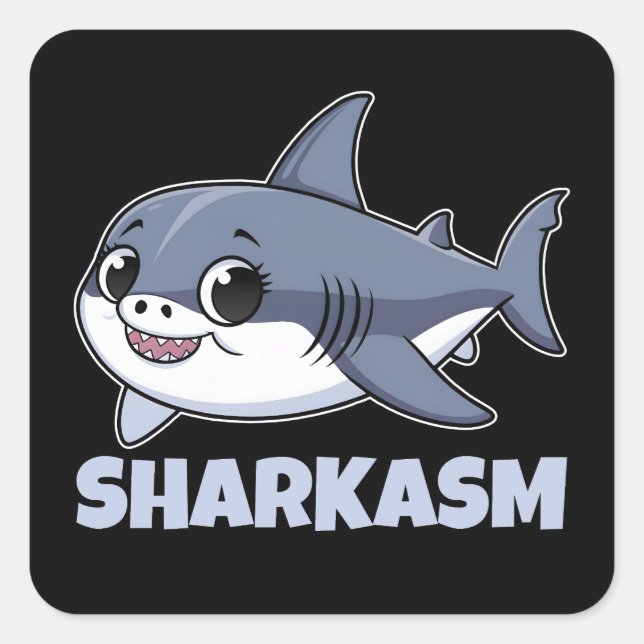 Adesivo Quadrado Sharkasm com Porbeagle Shark Baby Engraçado Pun (Frente)