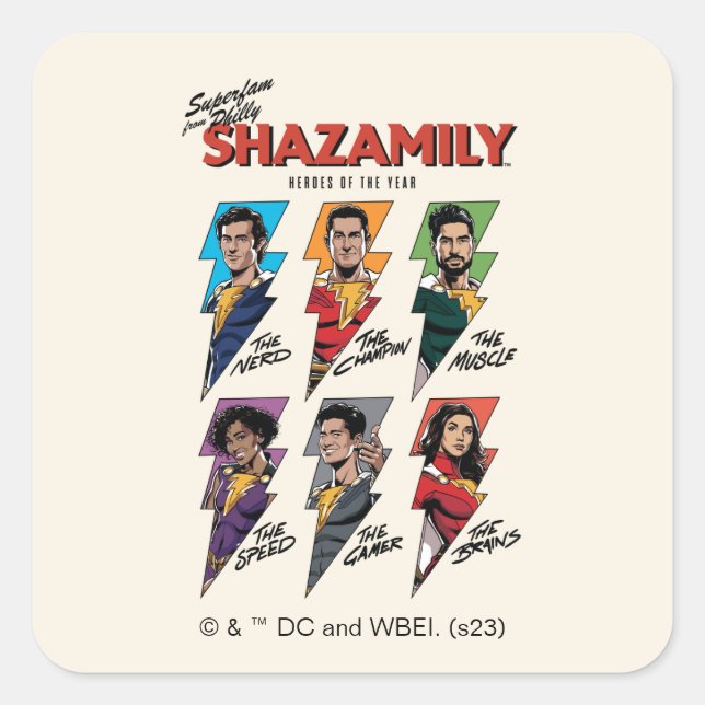 Adesivo Quadrado SHAZAM! Fury of the Gods | SHAZAMily Comic Bolts (Frente)