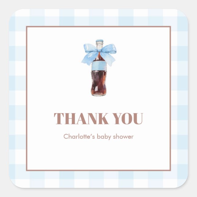 Adesivo Quadrado She Is Ready to Pop Blue Soda Pop Baby Shower (Frente)