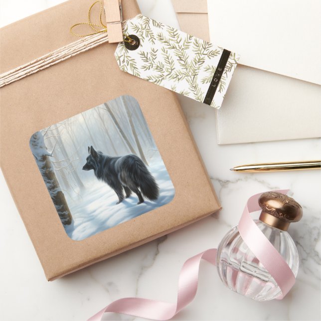 Adesivo Quadrado Sheepdog belga deixa nevar o Natal (Presentear)