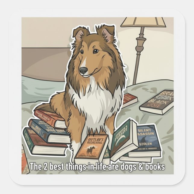 Adesivo Quadrado Sheltie & books (Frente)
