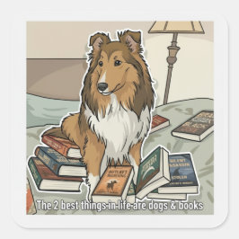 Adesivo Quadrado Sheltie & livros