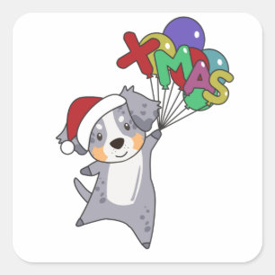 Adesivo Quadrado Shepherd australiano Feliz Natal Inverno