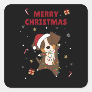 Adesivo Quadrado Shepherd australiano Feliz Natal Inverno