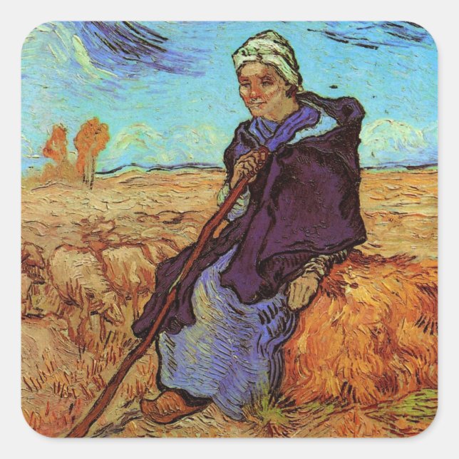 Adesivo Quadrado Shepherdese (após Millet) por Vincent van Gogh (Frente)