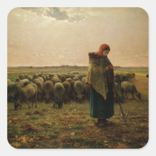 Adesivo Quadrado Shepherdess com seu Flock, 1863