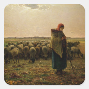Adesivo Quadrado Shepherdess com seu Flock, 1863