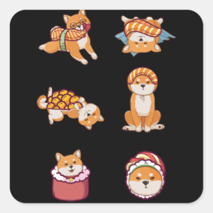 Adesivo Quadrado Shiba Inu - Cão Sushi Japonês