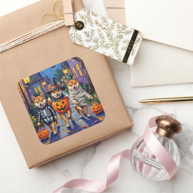 Adesivo Quadrado Shiba Inu Dogs in Halloween Costumes (Presentear)